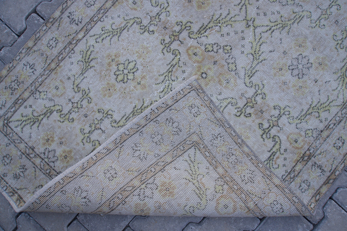 Handwoven Turkish Oushak Rug 3x6: Neutral Wool & Cotton Blend