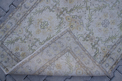 Handwoven Turkish Oushak Rug 3x6: Neutral Wool & Cotton Blend