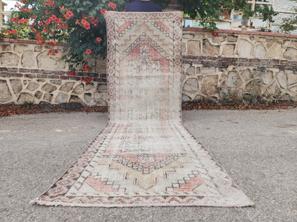 Vintage Anatolian Area Rug 2.6x9.2 ft, Turkish Hand Made Oriental Boho Carpet, Living room Runner
