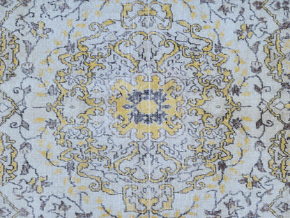 7x9 Handwoven Turkish Oushak Rug: Vintage Wool Rug, Beige and Yellow Neutral Palette