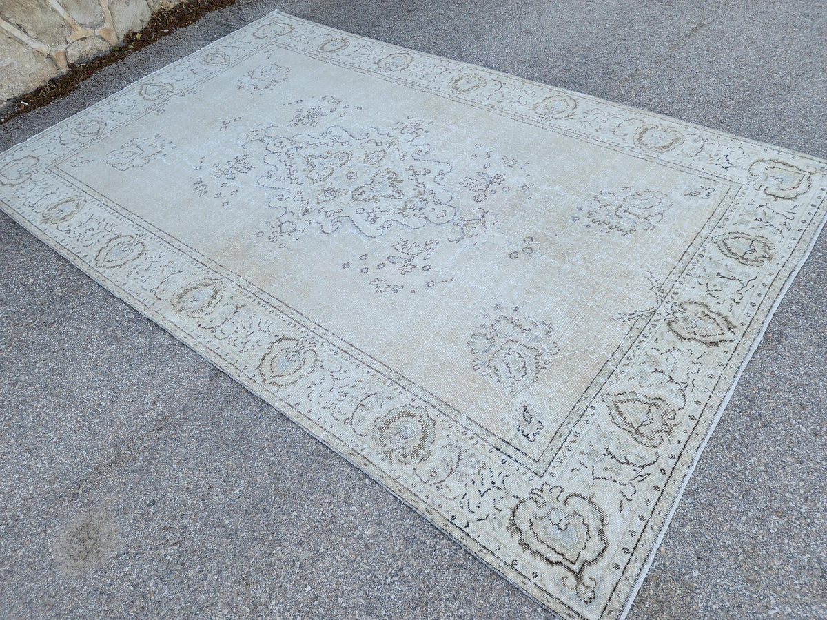 Neutral 6x10 Area Rug, Home Rustic Decor, Turkish Beige Wool Hand Made