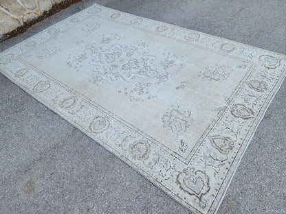 Neutral 6x10 Area Rug, Home Rustic Decor, Turkish Beige Wool Hand Made