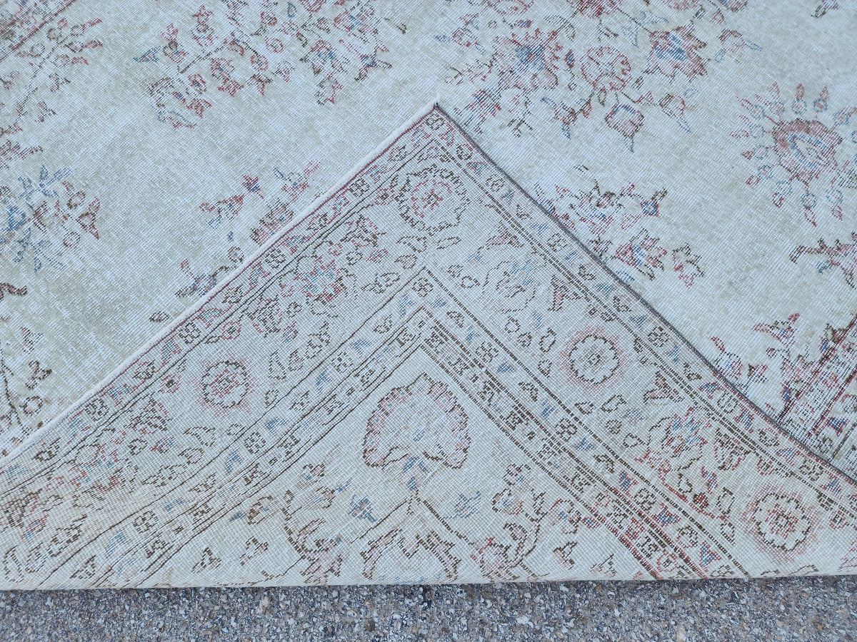 Hand Knotted Oushak Rug 6x10: Turkish Wool Neutral Area Rug