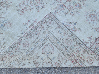 Hand Knotted Oushak Rug 6x10: Turkish Wool Neutral Area Rug