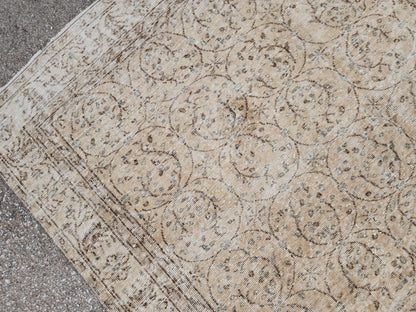 Hand Knotted Wool Rug 6x10: Beige Turkish Oushak Rug