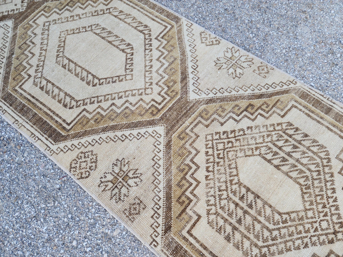 Neutral Turkish Runner Rug 2x9: Vintage Hallway Rug