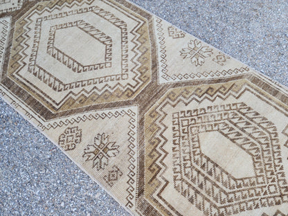 Neutral Turkish Runner Rug 2x9: Vintage Hallway Rug