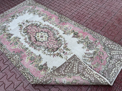 Handwoven Turkish Oushak Rug 4x7: Wool & Cotton Blend