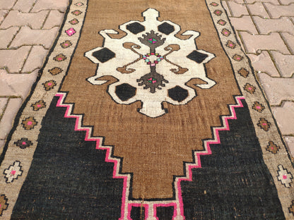 Handwoven Wool Kars Vintage Rug: Bohemian Brown Accent Rug (2.03x3.51)