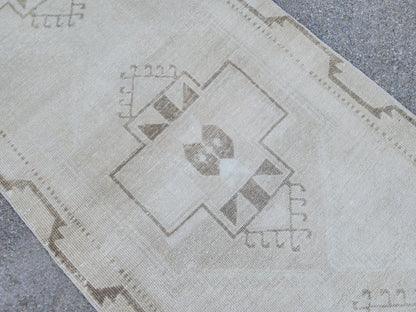 3x11 Turkish Runner Rug, Beige and Brown Hallway Carpet, Kitchen Soft Neutral Decor