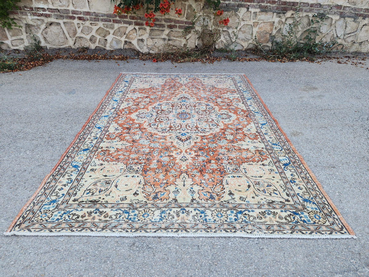 Hand Made Rug 6.6 x 9.8 ft, Turkish Hand Knotted Oushak Design Carpet, Home Decor