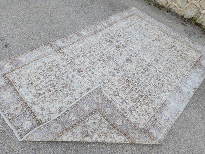 Hand Knotted Oushak Rug 6x9, Neutral Wool Home Decor, Beige Boho Decor