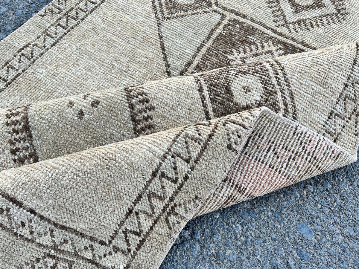 Vintage Turkish Wool Runner Rug: 3x13 Brown Oriental Rug