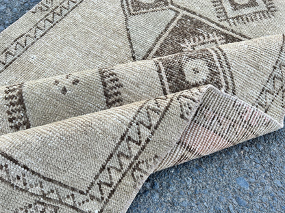Vintage Turkish Wool Runner Rug: 3x13 Brown Oriental Rug