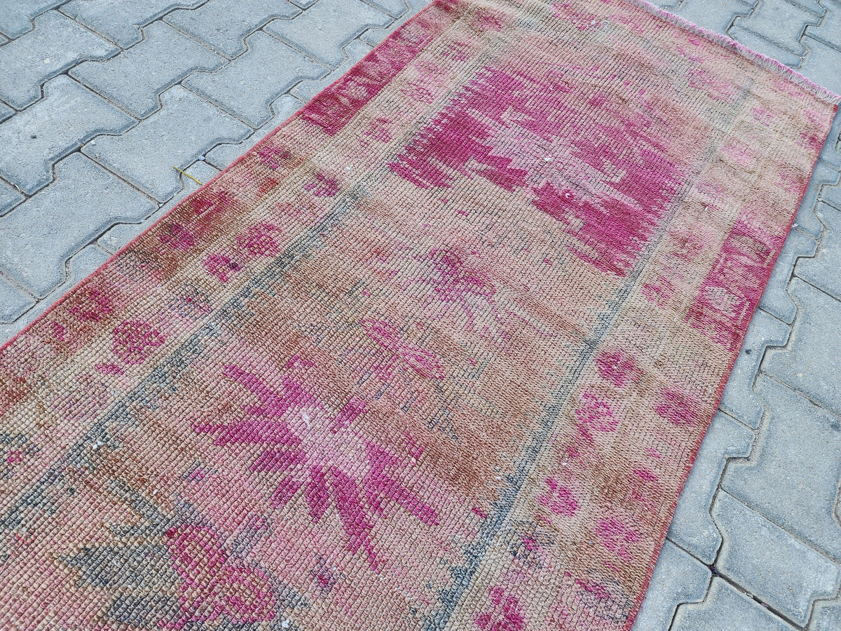Hand Woven Wool Runner Rug 2x11: Vintage Turkish Herki Rug
