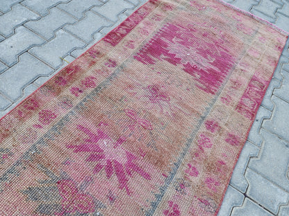 Hand Woven Wool Runner Rug 2x11: Vintage Turkish Herki Rug