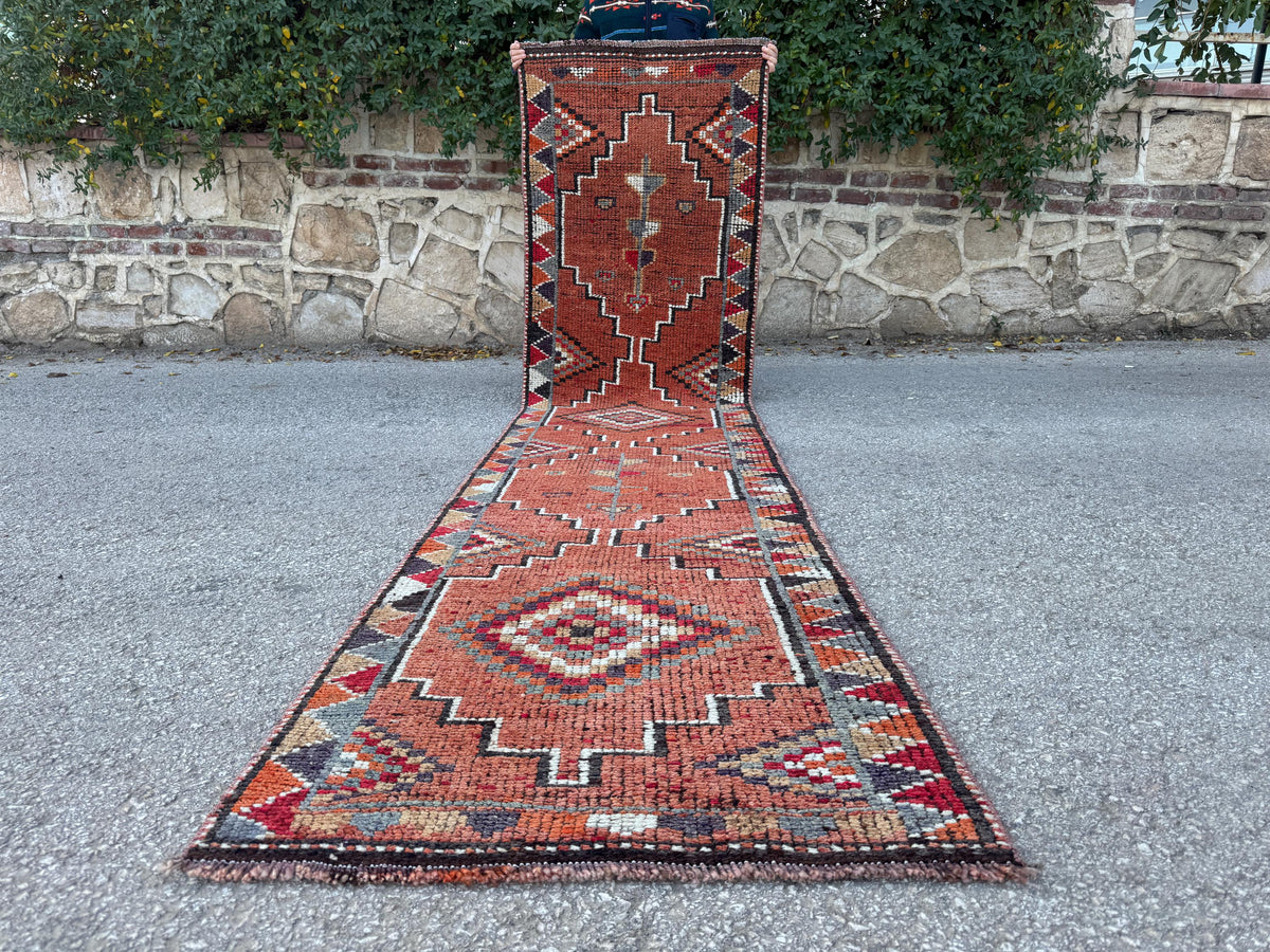 2x11 Vintage Herki Rug: Natural Wool Runner, Tribal Rustic Design