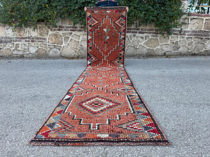 2x11 Vintage Herki Rug: Natural Wool Runner, Tribal Rustic Design