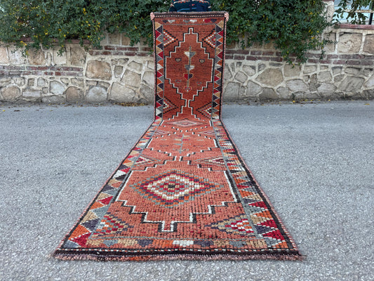 2x11 Vintage Herki Rug: Natural Wool Runner, Tribal Rustic Design