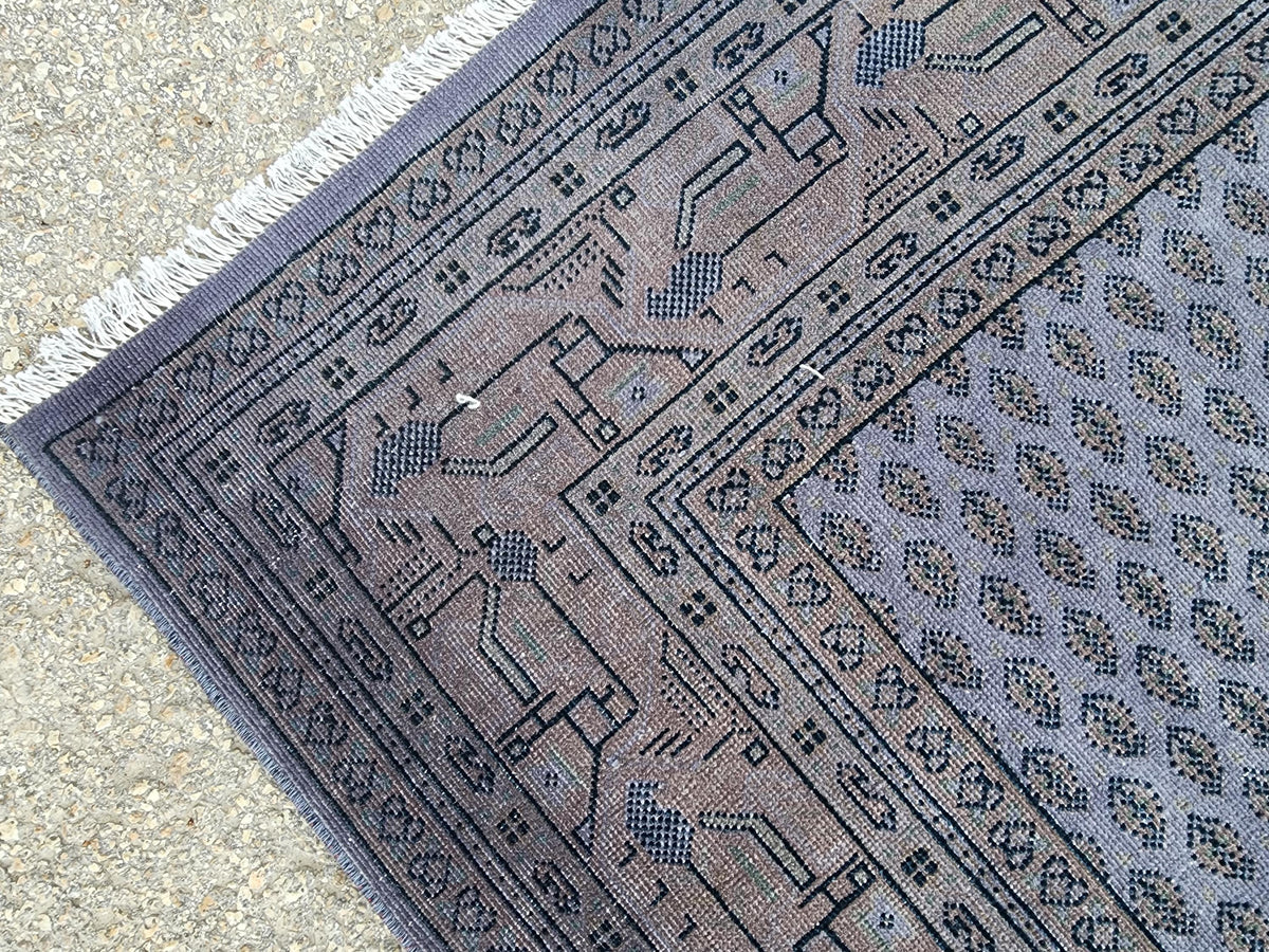 Handmade Wool Rug 6x7: Gray Rustic Boho Decor