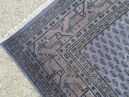 Handmade Wool Rug 6x7: Gray Rustic Boho Decor