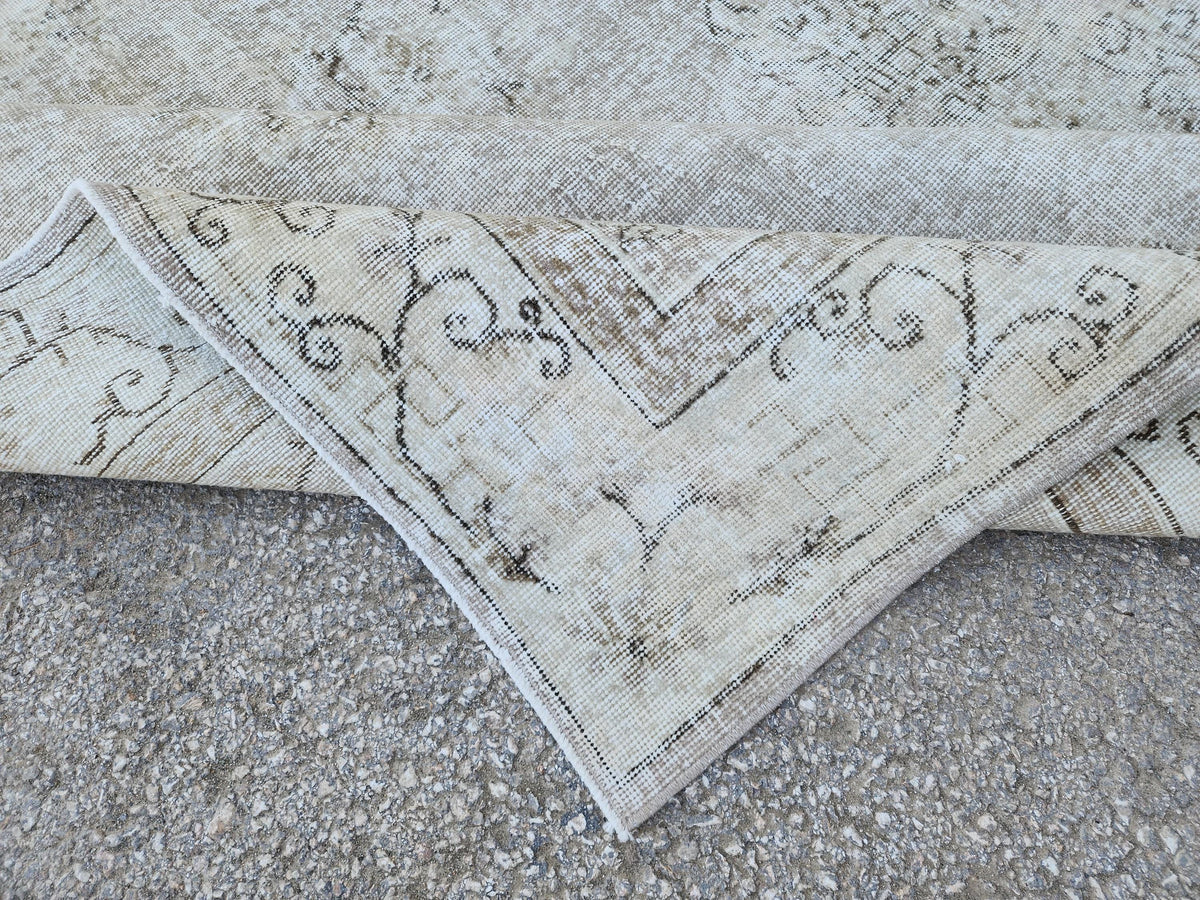 7x10 Neutral Turkish Rug: Hand Knotted, Rustic Decor, Beige and Gray
