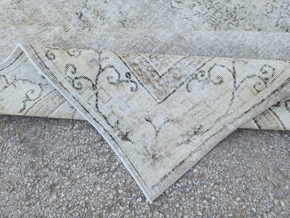 7x10 Neutral Turkish Rug: Hand Knotted, Rustic Decor, Beige and Gray