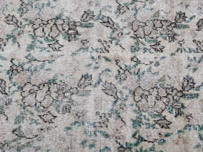 Handwoven Turkish Oushak Rug: 3.7x6.6, Wool & Cotton Floral Rug
