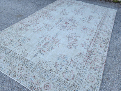 Hand Knotted Oushak Rug 6x10: Turkish Wool Neutral Area Rug