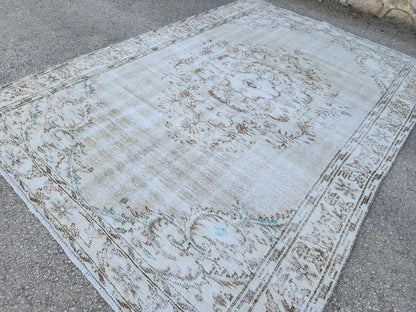 6x9 Vintage Rug, Turkish Hand Made, Oushak Medallion Design, Eco Friendly