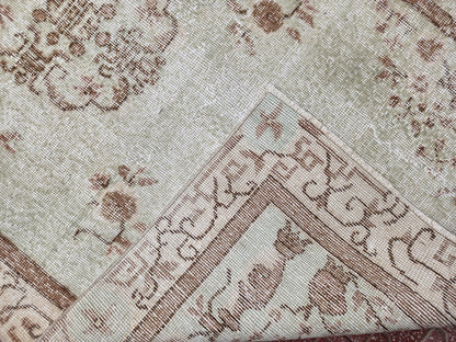 Handwoven Turkish Oushak Rug 4x7: Neutral Wool Bohemian Rug