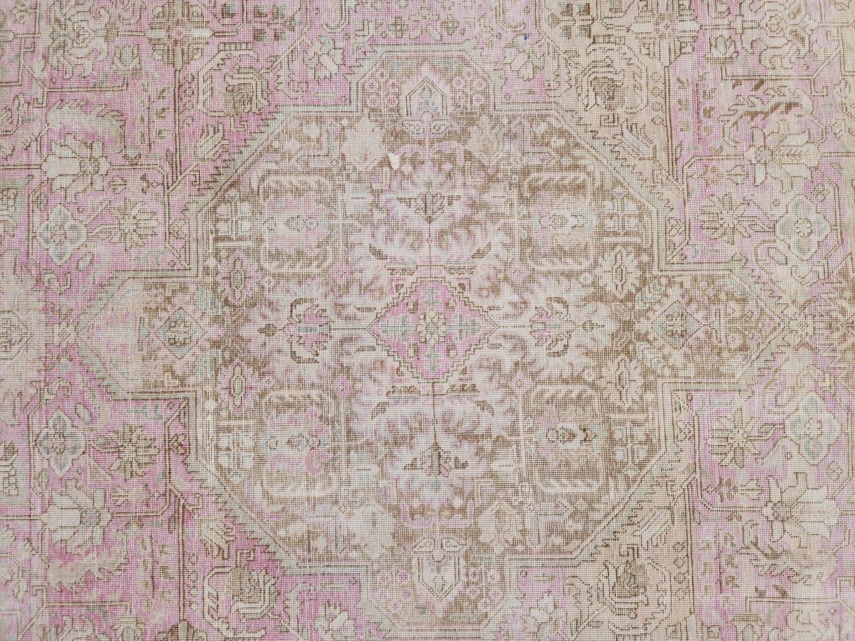 Vintage Hand Knotted Wool Rug 9×12 ft, Beige Geometric Oriental Persian Traditional Carpet