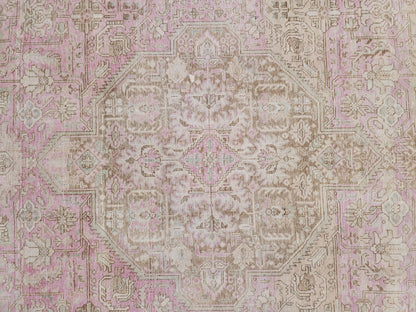 Vintage Hand Knotted Wool Rug 9×12 ft, Beige Geometric Oriental Persian Traditional Carpet