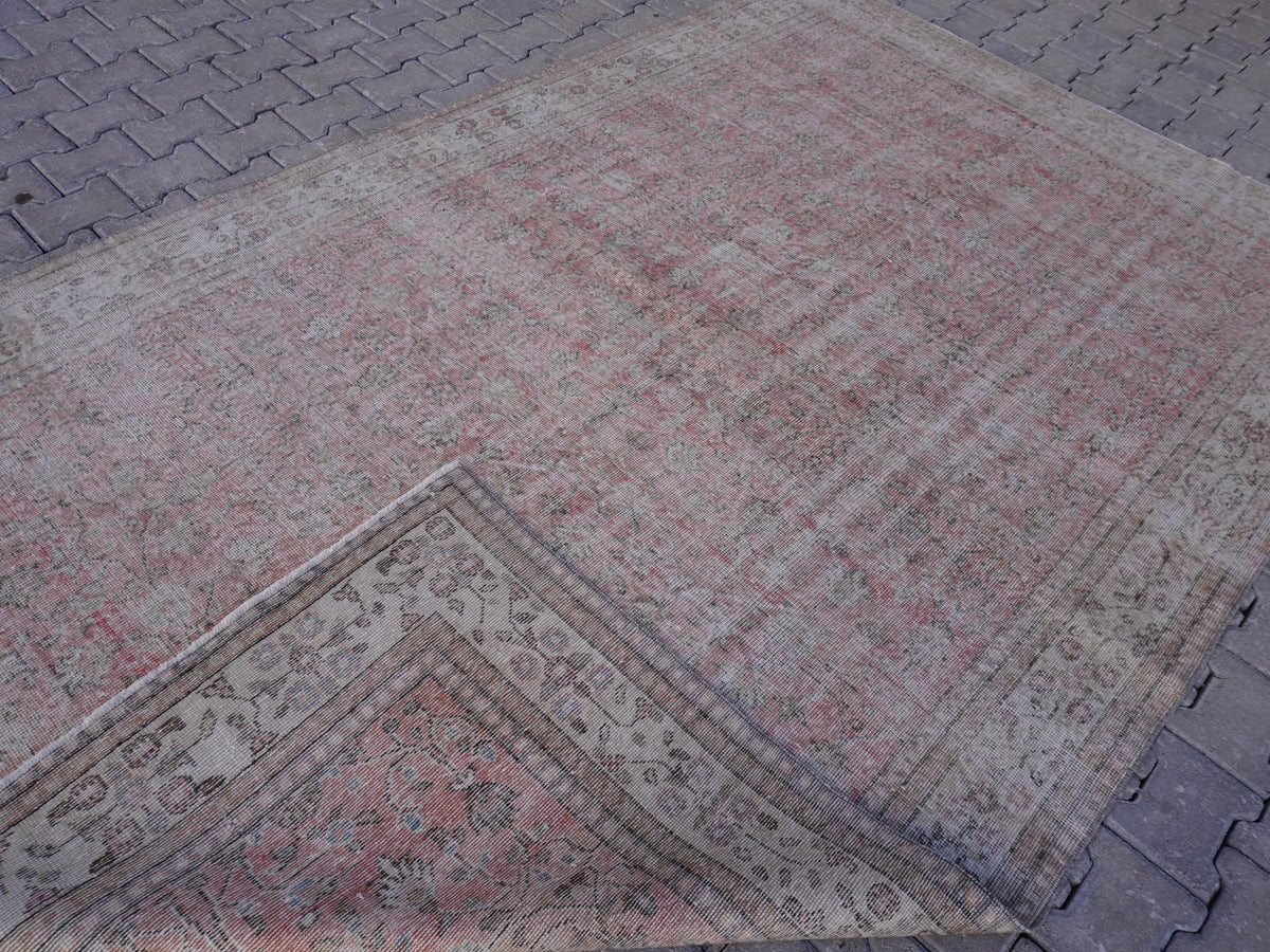 6x10 Turkish Rug, Faded Red Wool, Oriental Home Living Room Decor