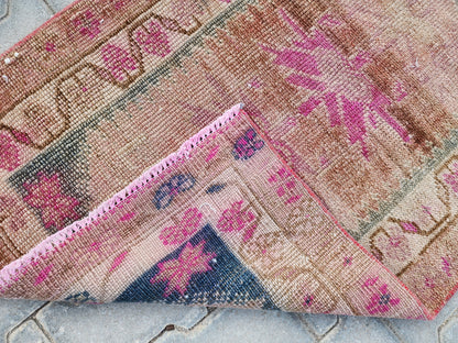 Hand Woven Wool Runner Rug 2x11: Vintage Turkish Herki Rug