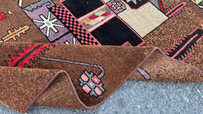 3x10 Kars Rustic Runner Rug, Hand Knotted Up Cycled Wool, Hallway Decor