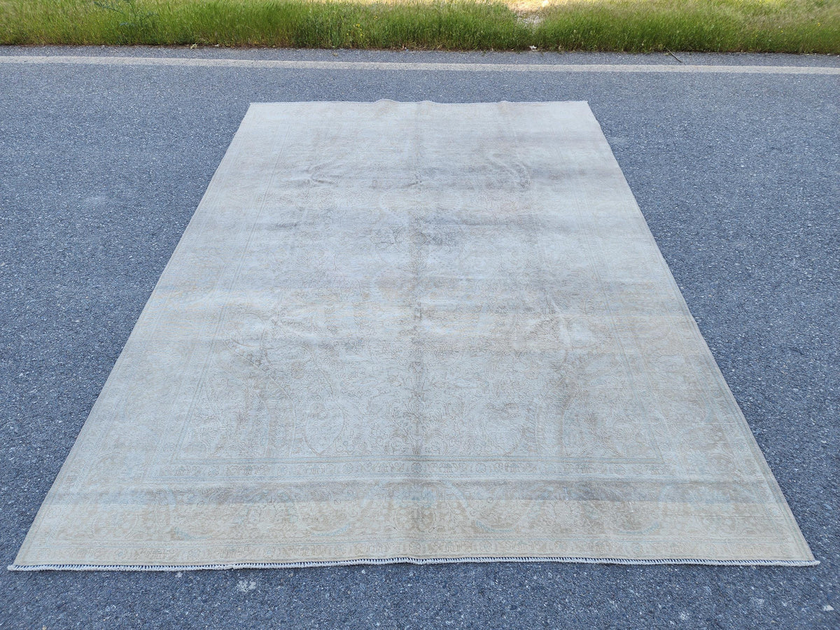9x12 Muted Rug, Gray ad Beige Up Cycled Wool, Living Room Bohemian Decor