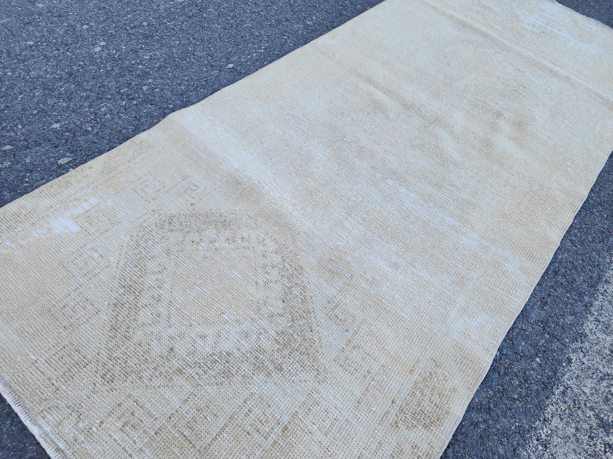 3x8 Neutral Wool Rug, Malatya Hand Made Runner, Rustic Home Decor