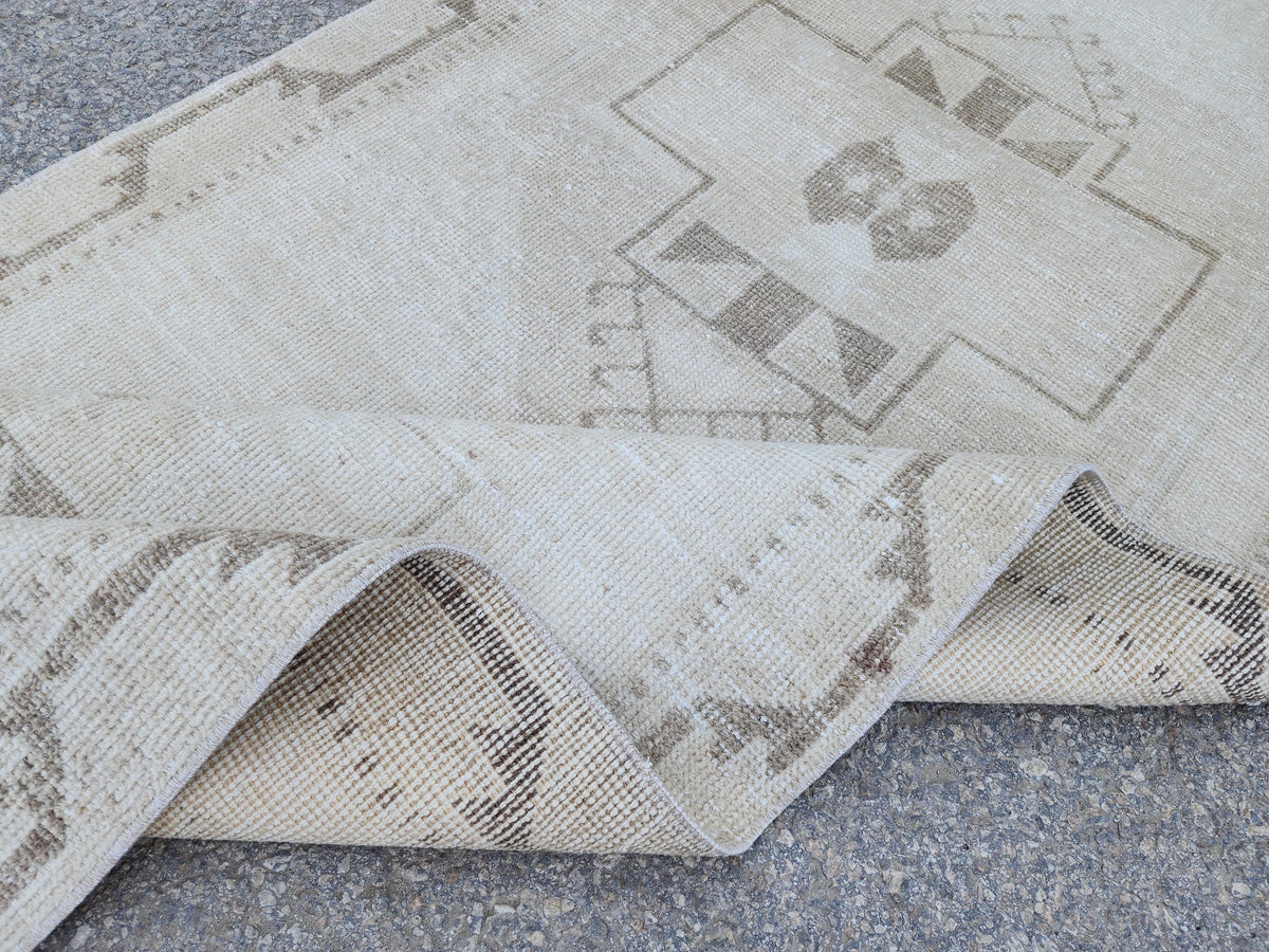 3x11 Turkish Runner Rug, Beige and Brown Hallway Carpet, Kitchen Soft Neutral Decor