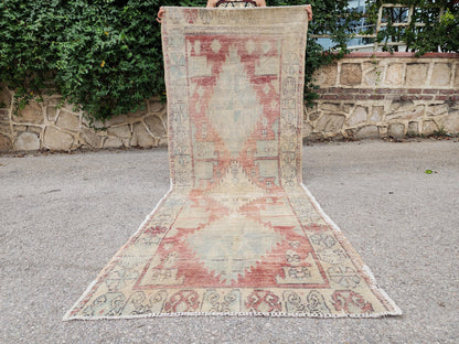 3x8 Vintage Anatolian Rug, Turkish Boho Hand Made Carpet, Hallway Runner