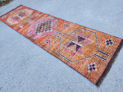 3x10 Herki Runner Rug, Hand Knotted Up Cycled Wool, Home Decor, Kitchen Decor