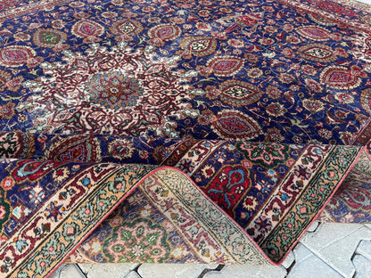 Handmade Wool Rug 10x13: Navy Blue Medallion Oriental Rug