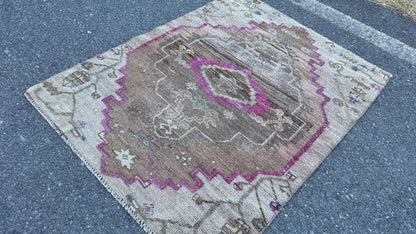3x4 Boho Kars Rug, Hand Knotted Up Cycled Wool, Farmhouse Decor