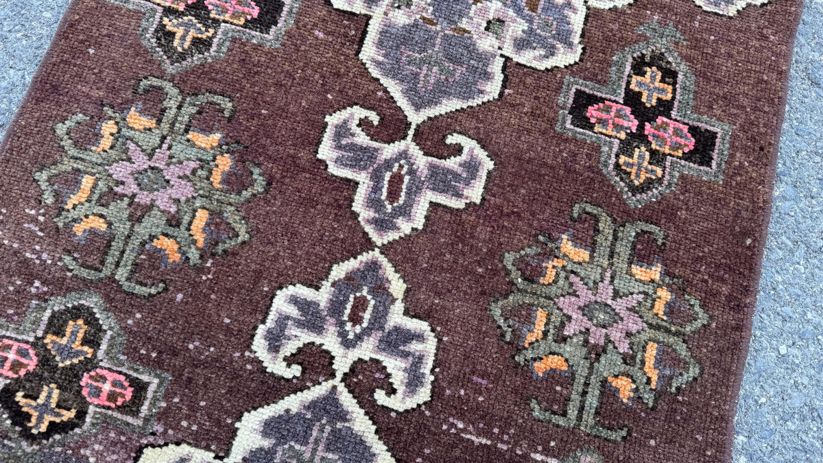 2x8 Kars Runner Rug, Hand Made Wool Rustic Decor, Brown and Beige