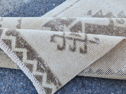 Neutral Runner Rug 2.7x12.7 ft, Oriental Living Room Decor, Hallway Boho Decor, Gift For Mom
