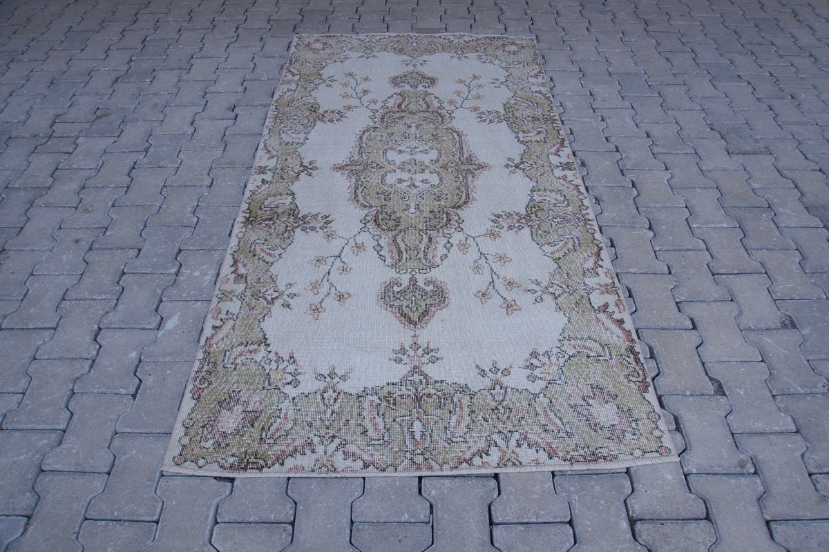 Vintage Turkish Oushak Rug 4x7: Handwoven Wool & Cotton