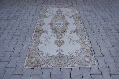 Vintage Turkish Oushak Rug 4x7: Handwoven Wool & Cotton