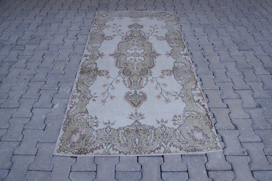 Vintage Turkish Oushak Rug 4x7: Handwoven Wool & Cotton