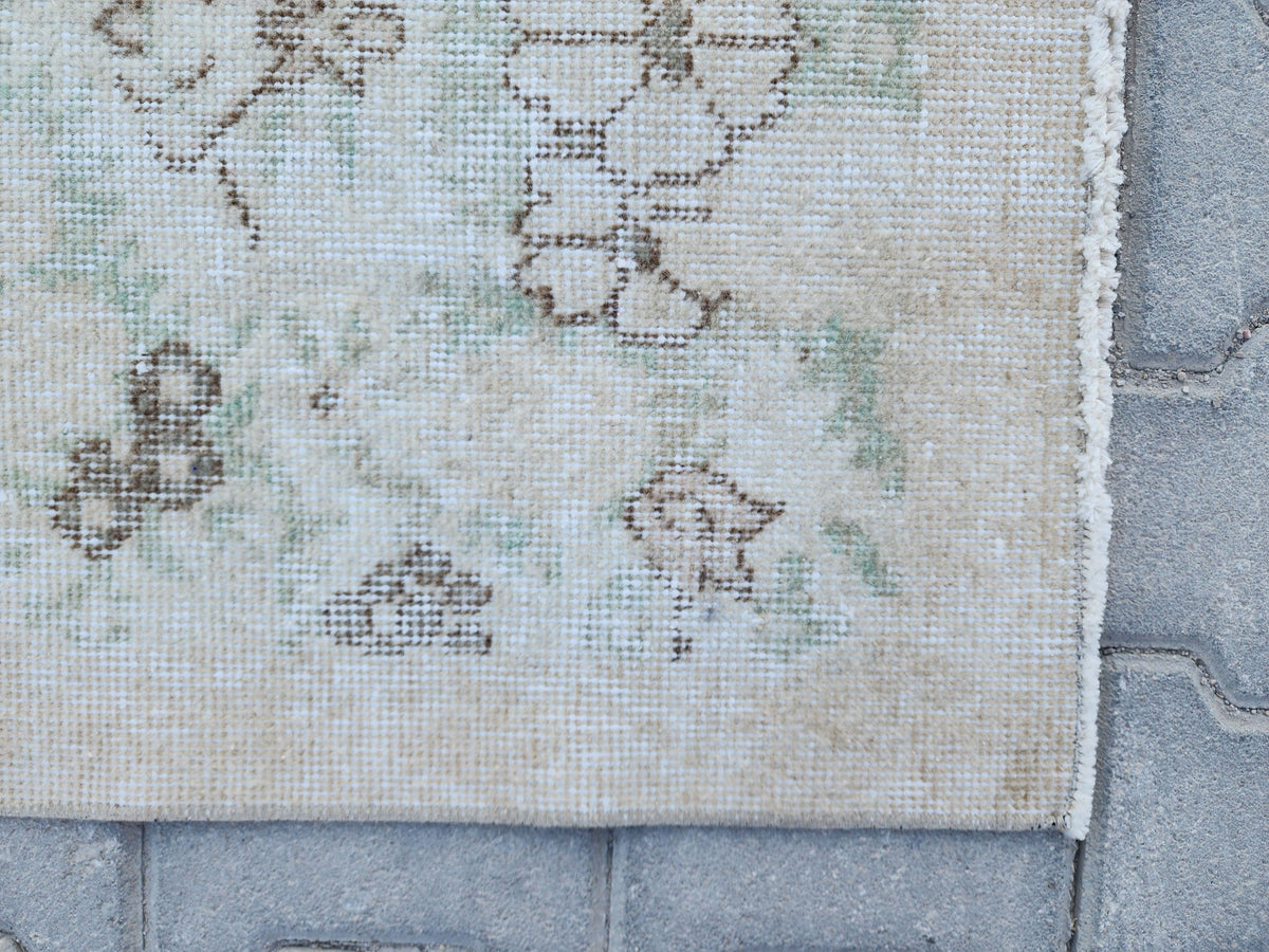 Handwoven Turkish Oushak Rug 4x6: Green Wool & Cotton Vintage Rug