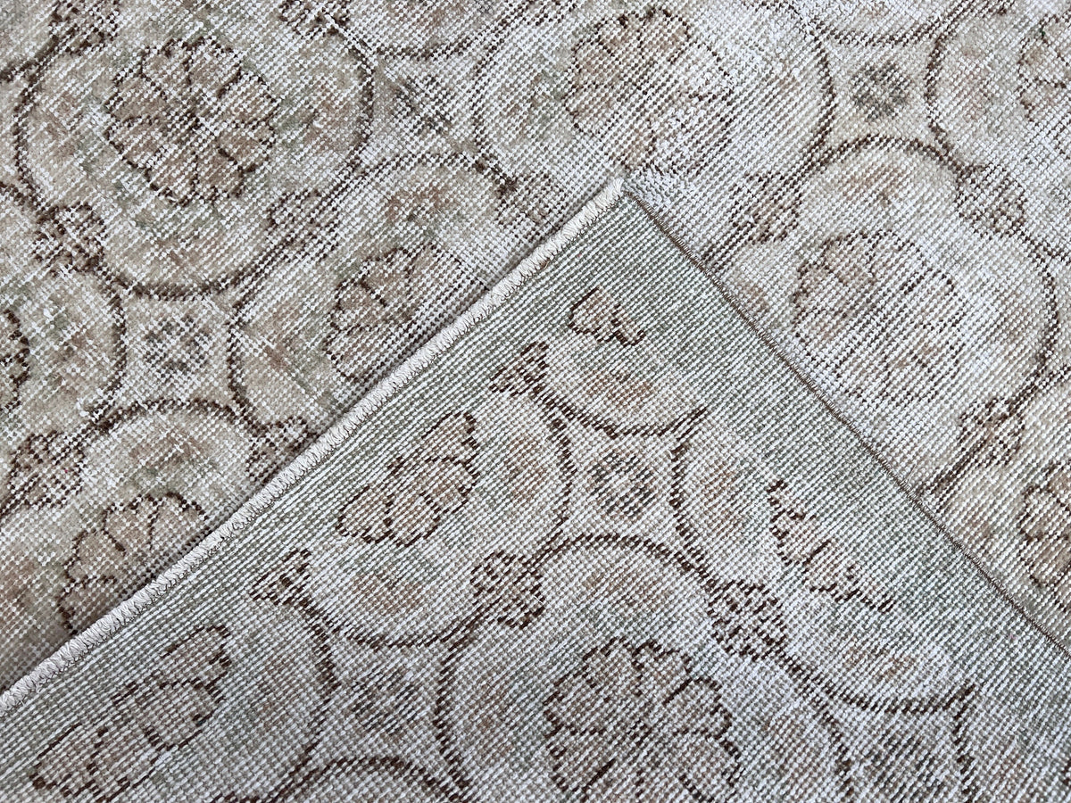 Handwoven Neutral Oushak Rug 4x7: Turkish Wool & Cotton Rug